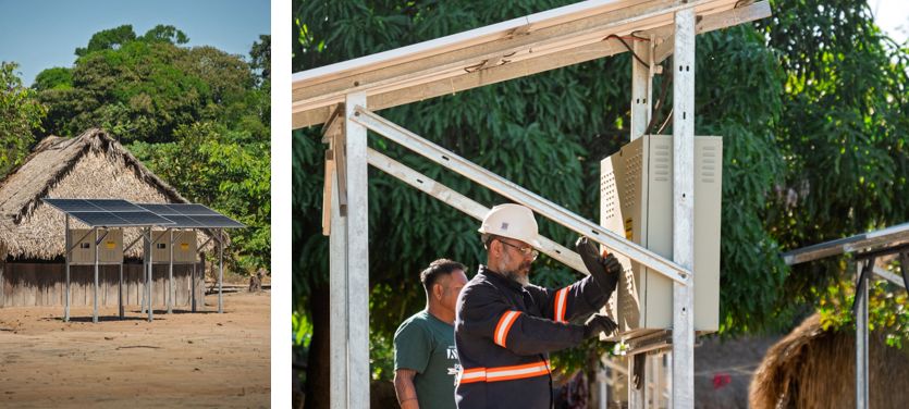 Na aldeia Pykany, foram instalados 35 sistemas Individuais de Geração de Energia Elétrica com Fonte Intermitente (SIGFI), com fonte solar — Foto: Matheus Melo