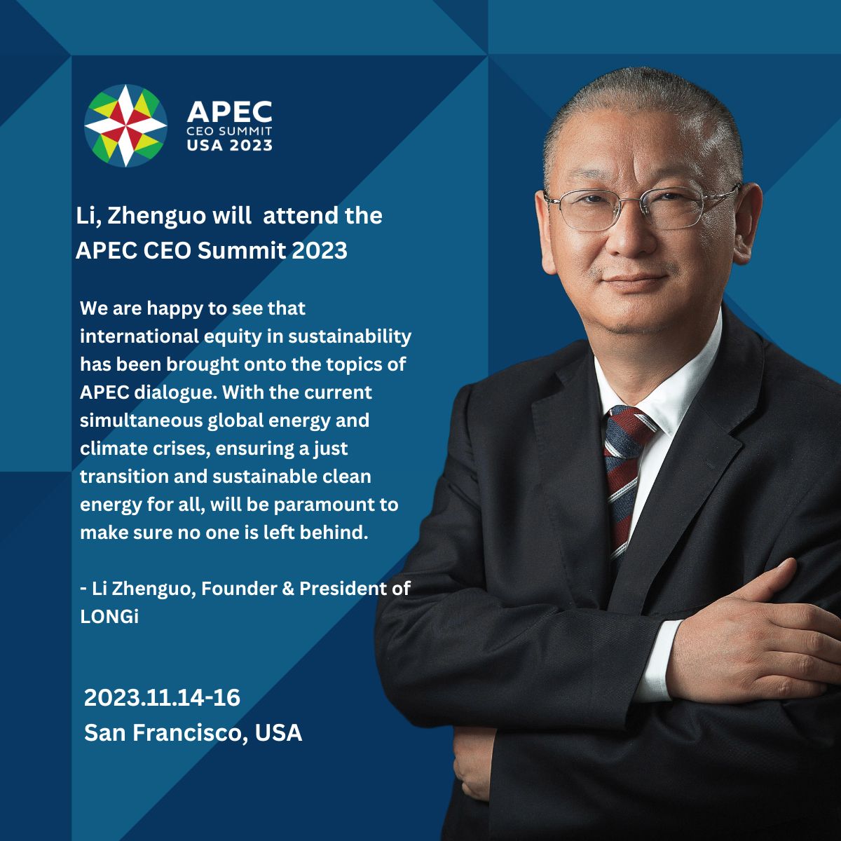 LONGi Founder Li Zhenguo Announced as Panel Speaker for APEC CEO Summit ...